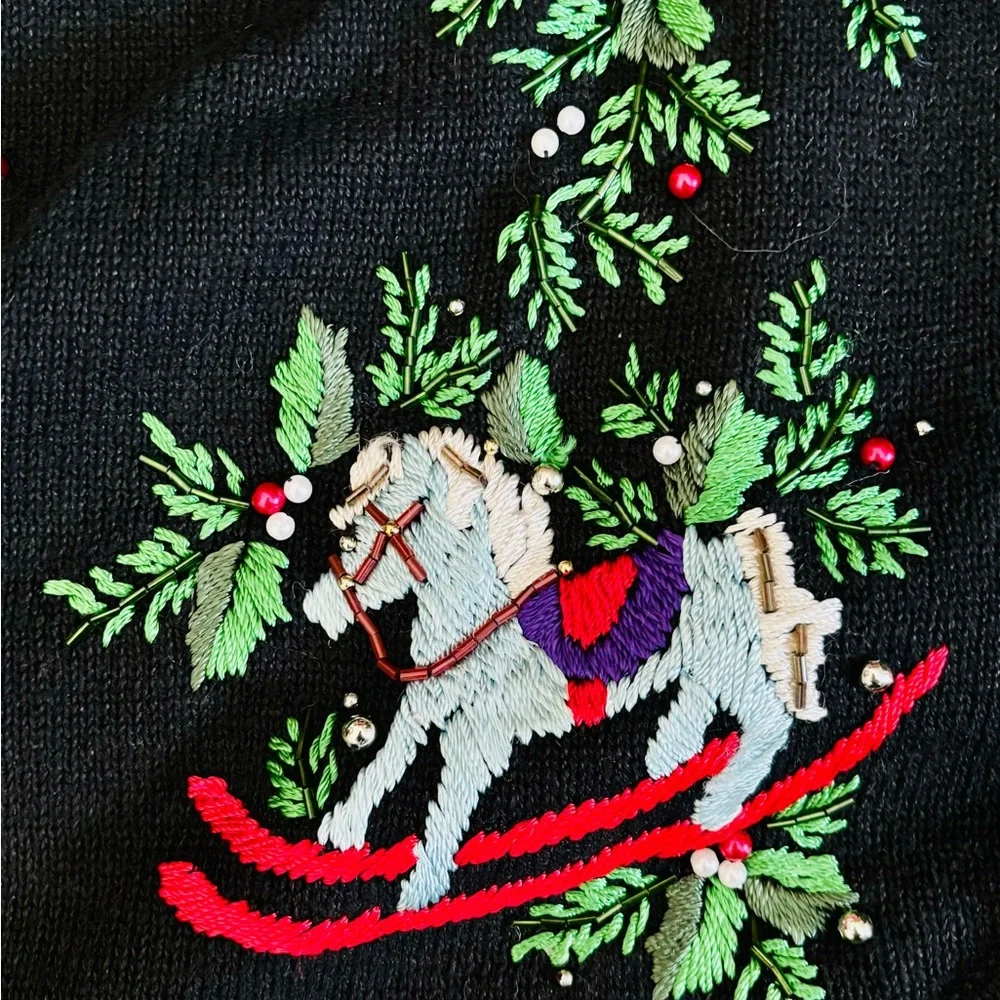 Victoria Jones Woman Sz 3x Black Cardigan Vest with Embroidered Holiday Design